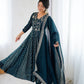 Anarkali Gown in Crunchy Silk with Sequin Embroidery, Paired with Micro Cotton Pants and Lace Dupatta