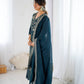 Anarkali Gown in Crunchy Silk with Sequin Embroidery, Paired with Micro Cotton Pants and Lace Dupatta