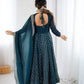 Anarkali Gown in Crunchy Silk with Sequin Embroidery, Paired with Micro Cotton Pants and Lace Dupatta