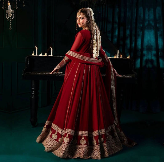 Anarkali Set in Faux Georgette with Cotton Bottom & Mirrorwork Dupatta