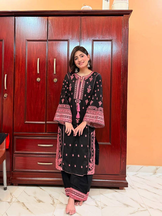 Real Mirror Work Roman Silk Suit with Embroidered Plazzo and Dupatta