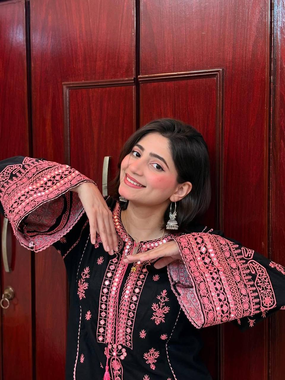Real Mirror Work Roman Silk Suit with Embroidered Plazzo and Dupatta