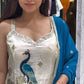 Designer French Crape Plazzo Set with Peacock Embroidery and Lace Border