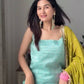 Luxury Chinon Silk Suit Set with Sequin Detailing and Thread Embroidery