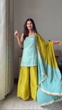Luxury Chinon Silk Suit Set with Sequin Detailing and Thread Embroidery