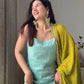 Luxury Chinon Silk Suit Set with Sequin Detailing and Thread Embroidery