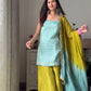 Luxury Chinon Silk Suit Set with Sequin Detailing and Thread Embroidery