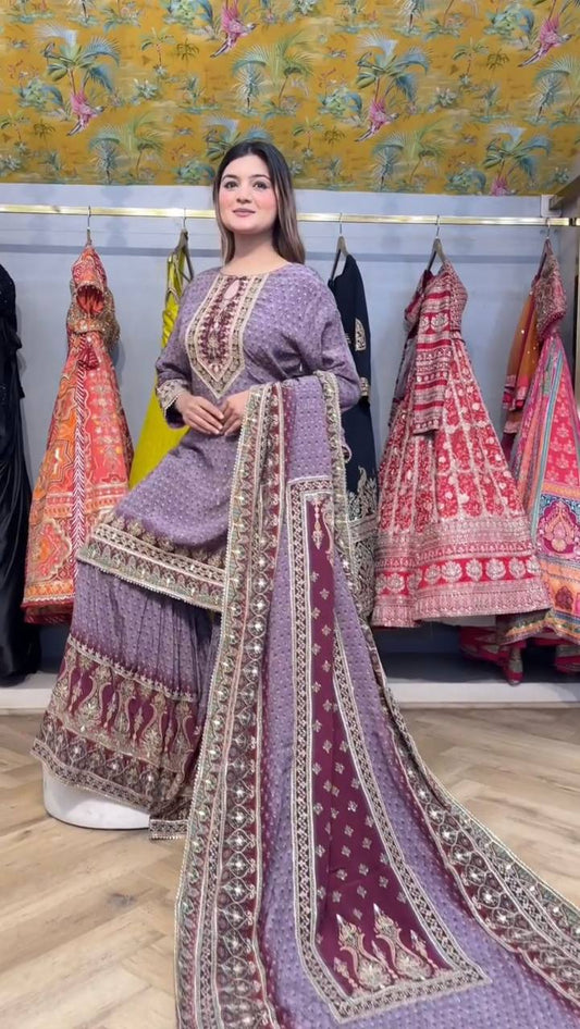 Chinon Designer Wear Sharara Set with Mirror and Digital Print Options