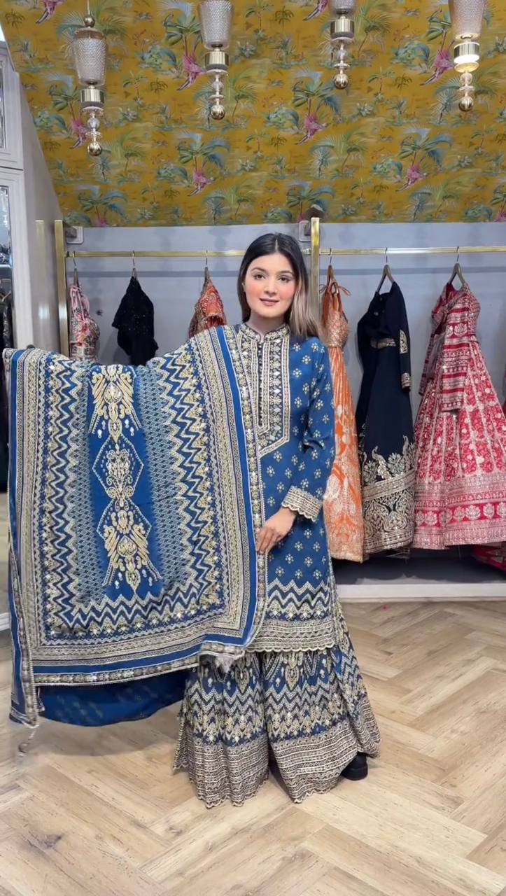 Chinon Designer Wear Sharara Set with Mirror and Digital Print Options