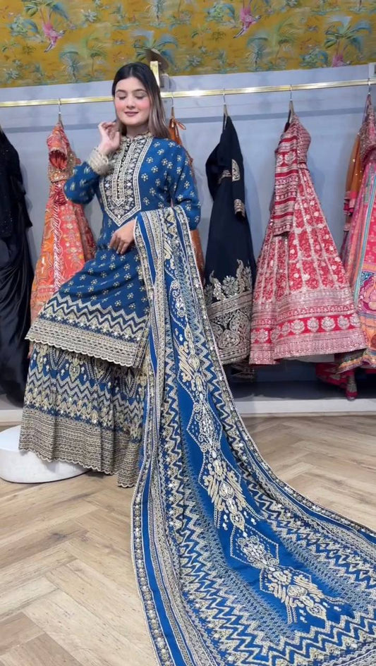 Chinon Designer Wear Sharara Set with Mirror and Digital Print Options