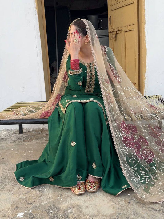 Graceful Chinon Suit Set Featuring Sequin Embroidered Top and Plazzo