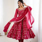 Traditional Anarkali Gown in Faux Georgette with Intricate Embroidery and Full Flair with Matching Cotton Churidar