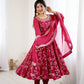 Traditional Anarkali Gown in Faux Georgette with Intricate Embroidery and Full Flair with Matching Cotton Churidar