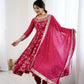 Traditional Anarkali Gown in Faux Georgette with Intricate Embroidery and Full Flair with Matching Cotton Churidar