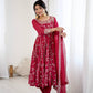 Traditional Anarkali Gown in Faux Georgette with Intricate Embroidery and Full Flair with Matching Cotton Churidar