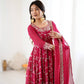 Traditional Anarkali Gown in Faux Georgette with Intricate Embroidery and Full Flair with Matching Cotton Churidar