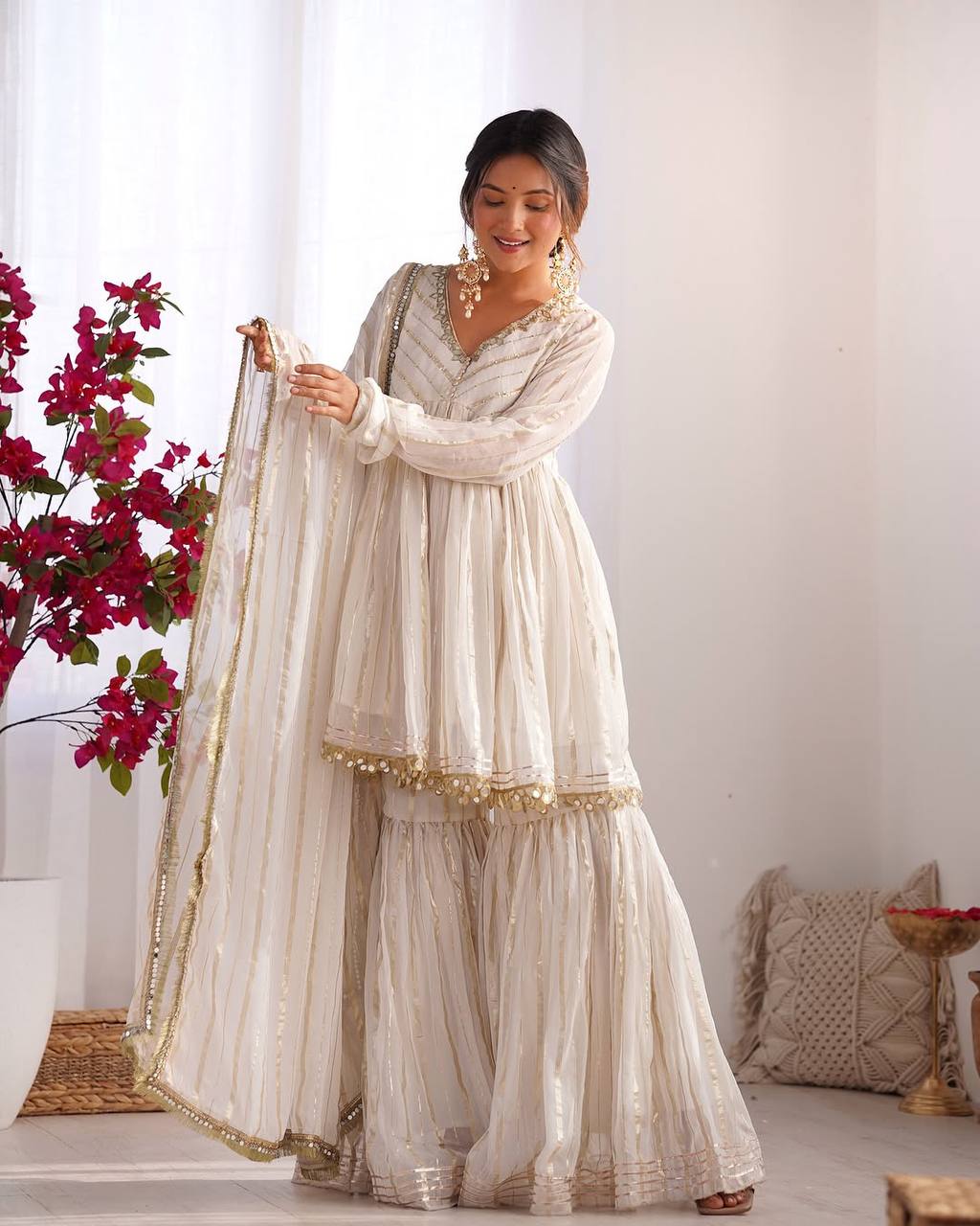 Handcrafted Top with Real Mirror Work, Full Flair Palazzo & Coordinated Dupatta