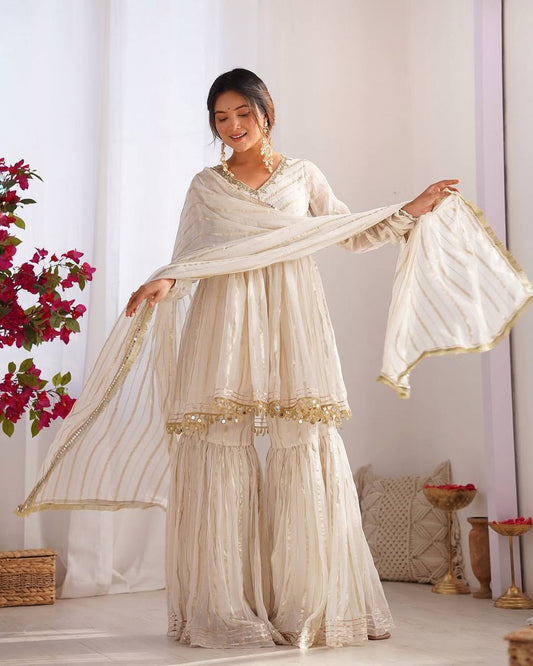 Handcrafted Top with Real Mirror Work, Full Flair Palazzo & Coordinated Dupatta