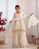 Handcrafted Top with Real Mirror Work, Full Flair Palazzo & Coordinated Dupatta
