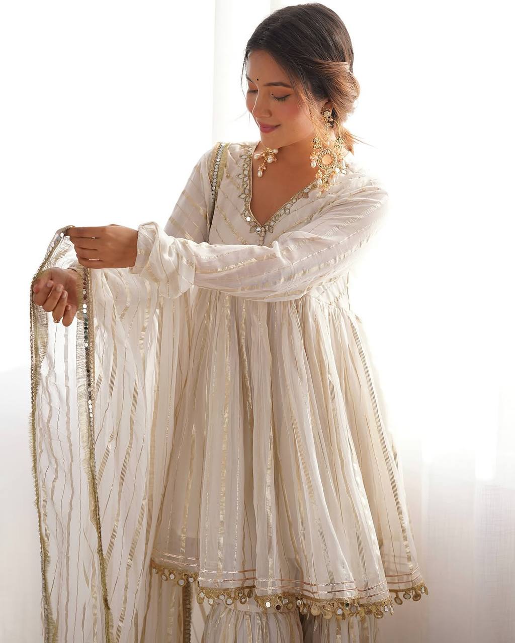 Handcrafted Top with Real Mirror Work, Full Flair Palazzo & Coordinated Dupatta