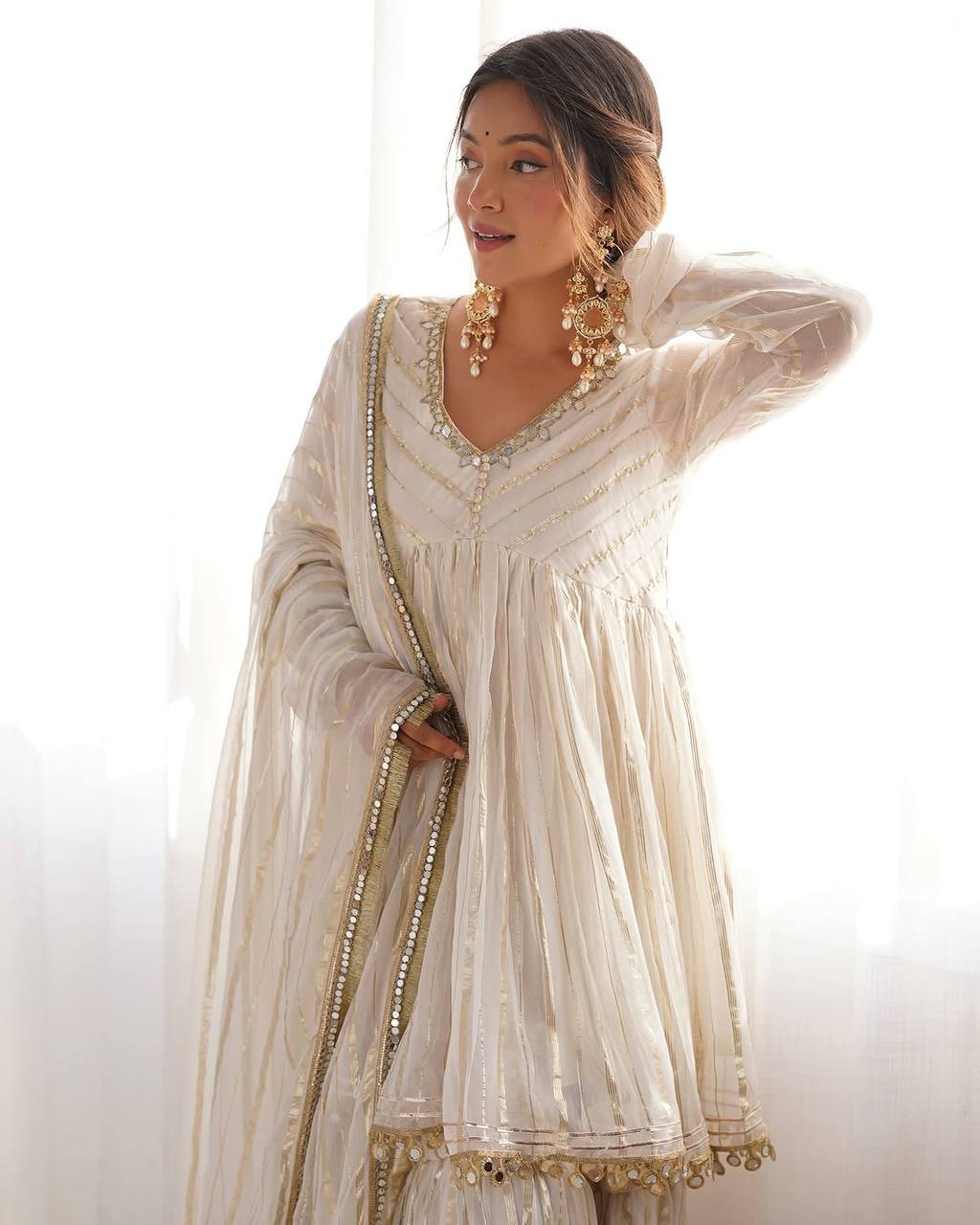 Handcrafted Top with Real Mirror Work, Full Flair Palazzo & Coordinated Dupatta