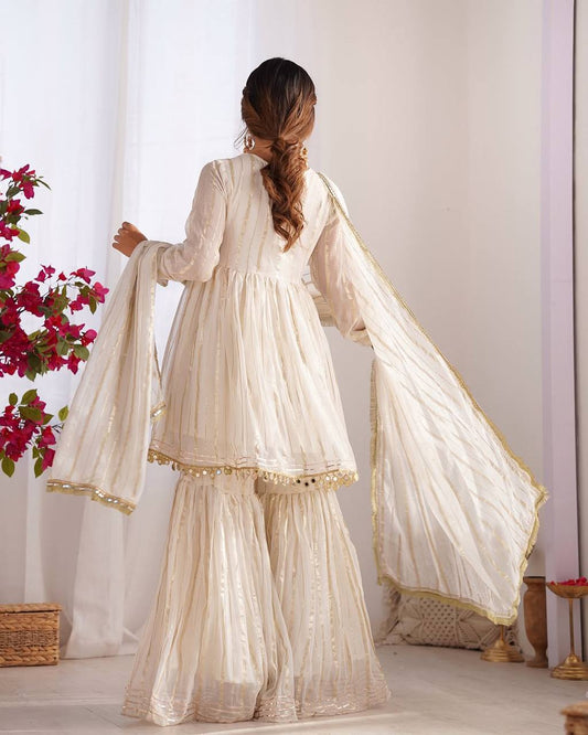 Handcrafted Top with Real Mirror Work, Full Flair Palazzo & Coordinated Dupatta