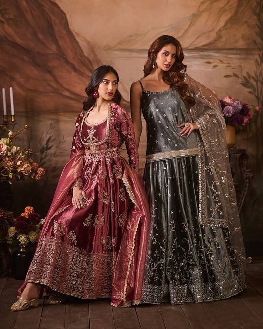 Classic Japan Satin Anarkali with Micro Cotton Lining and Flowing Net Dupatta