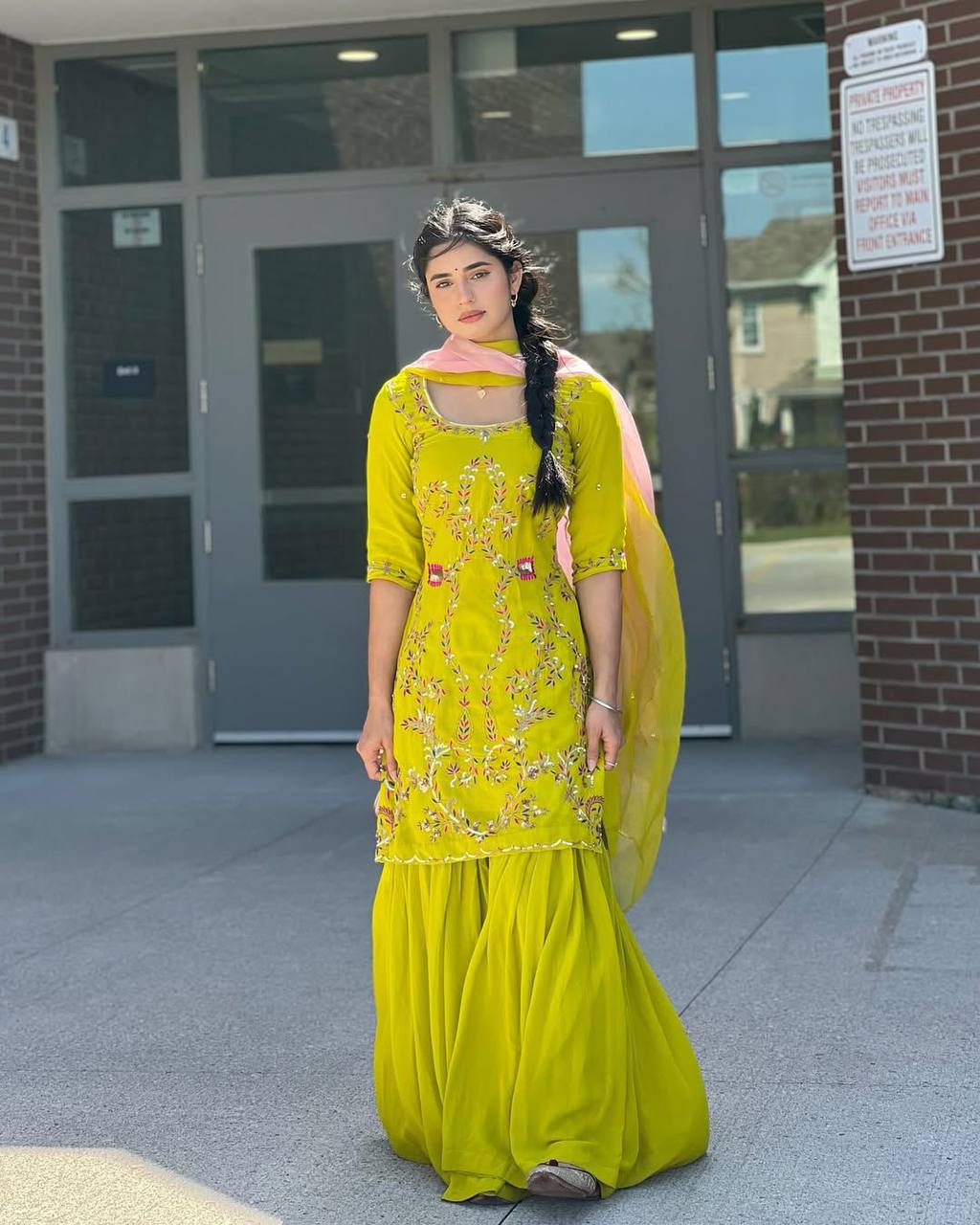 Exclusive Embroidered Georgette Sharara Set with Matching Dupatta