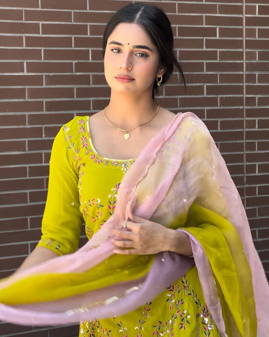 Exclusive Embroidered Georgette Sharara Set with Matching Dupatta