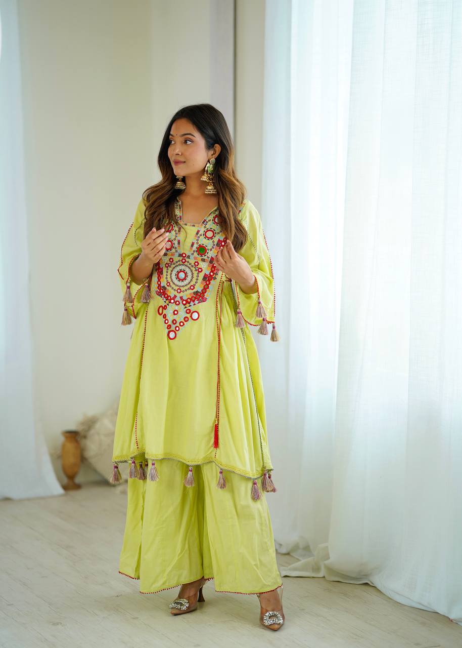 Boho-Inspired Pure Khadi Cotton Set with Sequence & Mirror Embroidery