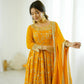 Traditional Anarkali Gown in Faux Georgette with Intricate Embroidery and Full Flair with Matching Cotton Churidar