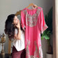 Effortless Charm Pink Roman Silk 3 Piece Sharara Set with Soft Cotton Lining