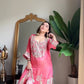 Effortless Charm Pink Roman Silk 3 Piece Sharara Set with Soft Cotton Lining