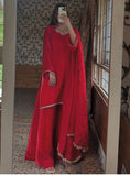 Heavily Embroidered Top with Hot Fix Work, Matching Pant Palazzo, and Stylish Fancy Dupatta