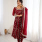 Traditional Anarkali Gown in Faux Georgette with Intricate Embroidery and Full Flair with Matching Cotton Churidar