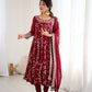Traditional Anarkali Gown in Faux Georgette with Intricate Embroidery and Full Flair with Matching Cotton Churidar
