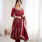 Traditional Anarkali Gown in Faux Georgette with Intricate Embroidery and Full Flair with Matching Cotton Churidar
