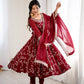 Traditional Anarkali Gown in Faux Georgette with Intricate Embroidery and Full Flair with Matching Cotton Churidar