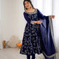 Traditional Anarkali Gown in Faux Georgette with Intricate Embroidery and Full Flair with Matching Cotton Churidar