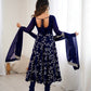 Traditional Anarkali Gown in Faux Georgette with Intricate Embroidery and Full Flair with Matching Cotton Churidar