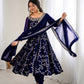 Traditional Anarkali Gown in Faux Georgette with Intricate Embroidery and Full Flair with Matching Cotton Churidar