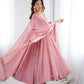 Anarkali Gown in Crunchy Silk with Sequin Embroidery, Paired with Micro Cotton Pants and Lace Dupatta