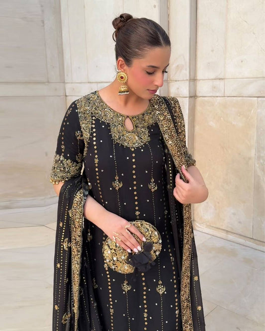 Premium Faux Georgette 3 Piece Set with Embroidered Thread and Sequence Details
