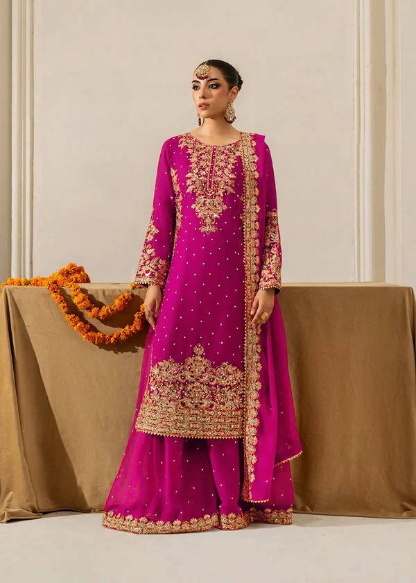 Fully Stitched Maroon Faux Georgette Kurta Plazo Dupatta Set with Intricate Coding and Rivet Moti Embellishments