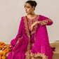 Fully Stitched Maroon Faux Georgette Kurta Plazo Dupatta Set with Intricate Coding and Rivet Moti Embellishments