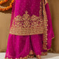 Fully Stitched Maroon Faux Georgette Kurta Plazo Dupatta Set with Intricate Coding and Rivet Moti Embellishments