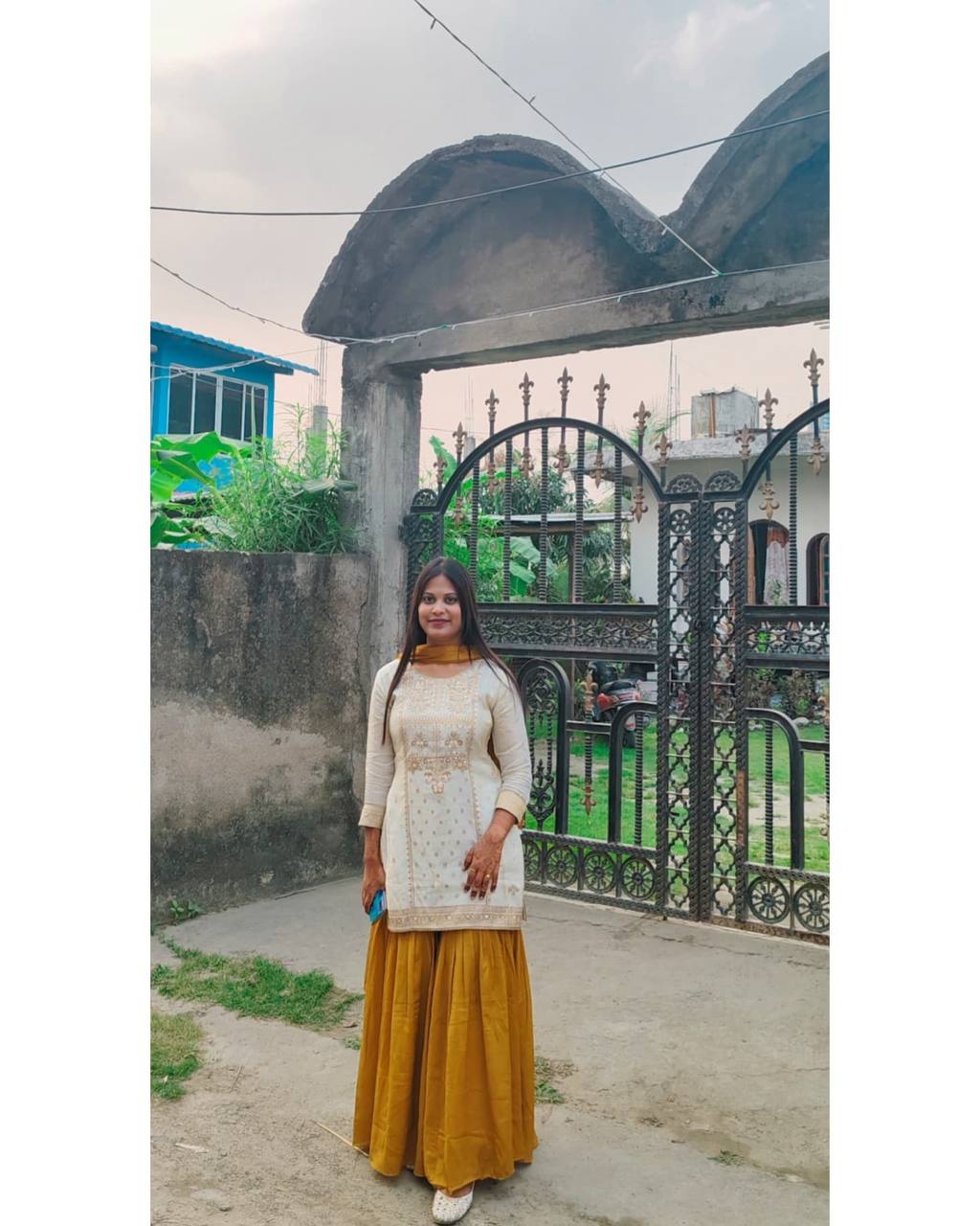 Natural Crepe Co-Ord Set Featuring a Flattering Top, Wide-Leg Sharara, and Coordinated Dupatta