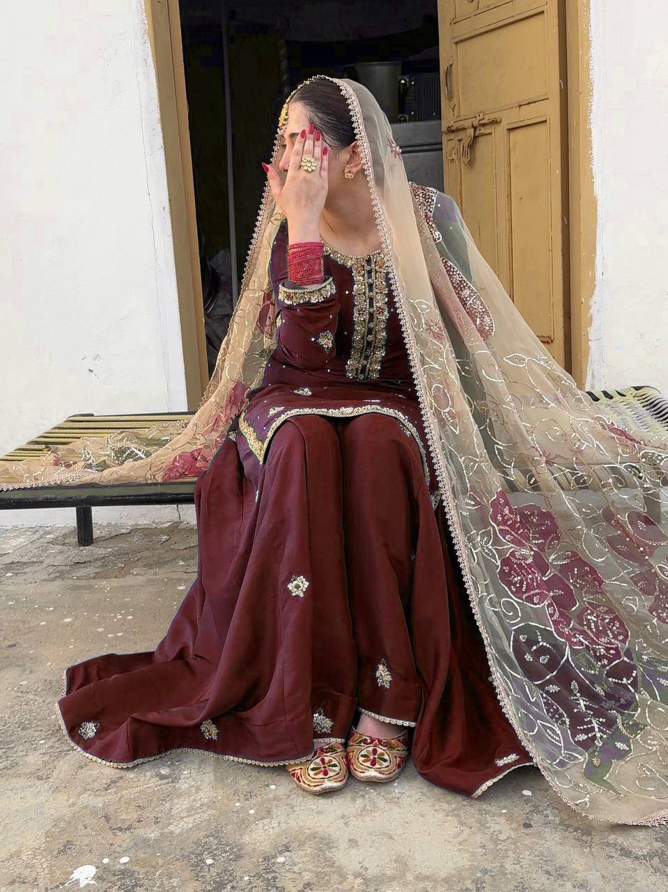 Graceful Chinon Suit Set Featuring Sequin Embroidered Top and Plazzo