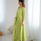 Anarkali Gown in Crunchy Silk with Sequin Embroidery, Paired with Micro Cotton Pants and Lace Dupatta