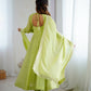 Anarkali Gown in Crunchy Silk with Sequin Embroidery, Paired with Micro Cotton Pants and Lace Dupatta